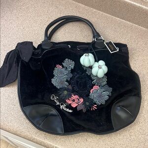 Juicy Couture Y2K Black and Pink Floral Tote Bag NWT / Dust bag
